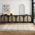 Paxton Boho Wood Storage Cabinet with Doors, Small Storage Cabinet or TV Stand with Rattan Door Details