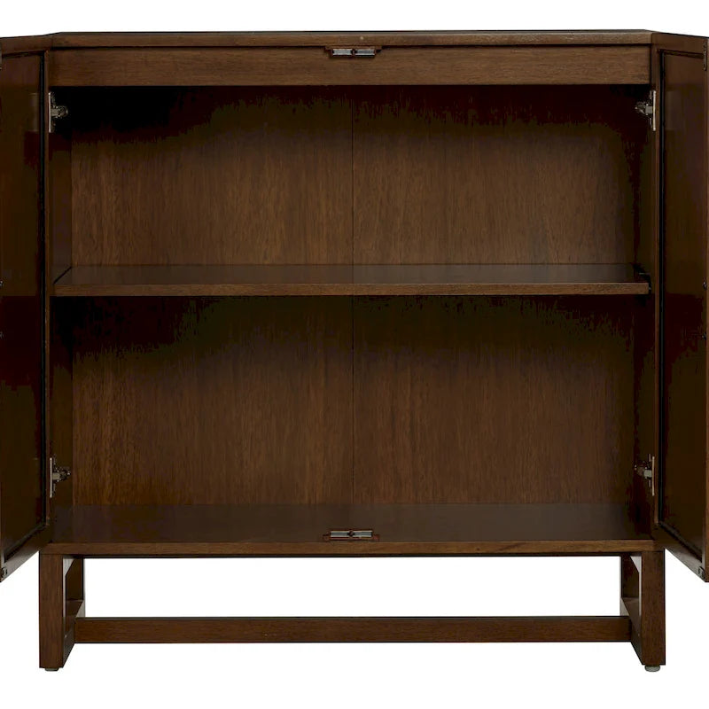 Paxton Boho Wood Storage Cabinet with Doors, Small Storage Cabinet or TV Stand with Rattan Door Details