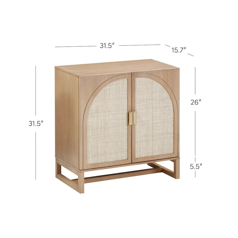 Paxton Boho Wood Storage Cabinet with Doors, Small Storage Cabinet or TV Stand with Rattan Door Details
