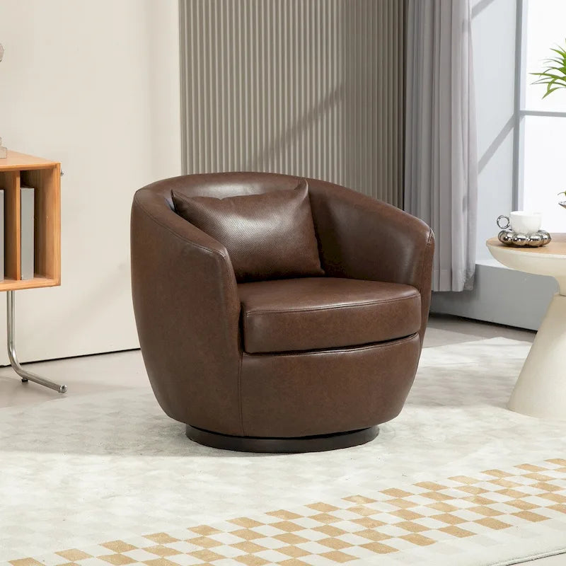 Upholstered Swivel Barrel Armchair with Storage Modern Living Room Side Chair for Bedroom, Office, Reading Spaces- PU
