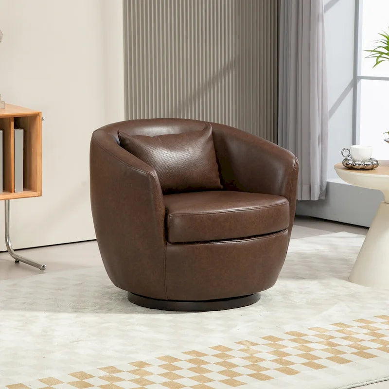 Upholstered Swivel Barrel Armchair with Storage Modern Living Room Side Chair for Bedroom, Office, Reading Spaces- PU