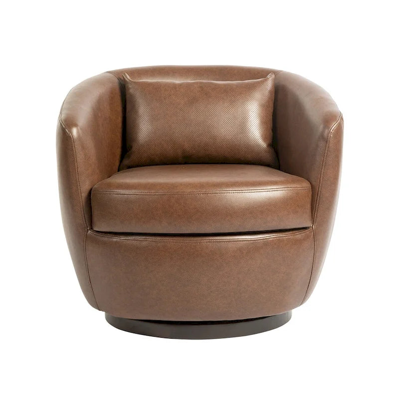 Upholstered Swivel Barrel Armchair with Storage Modern Living Room Side Chair for Bedroom, Office, Reading Spaces- PU