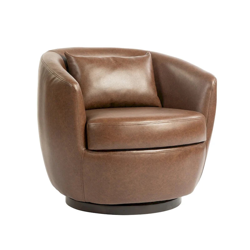 Upholstered Swivel Barrel Armchair with Storage Modern Living Room Side Chair for Bedroom, Office, Reading Spaces- PU