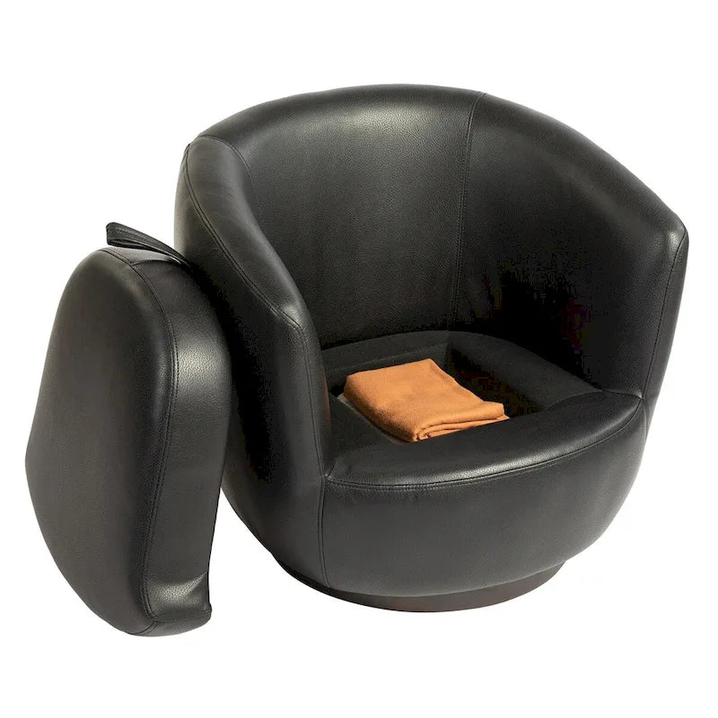 Upholstered Swivel Barrel Armchair with Storage Modern Living Room Side Chair for Bedroom, Office, Reading Spaces- PU