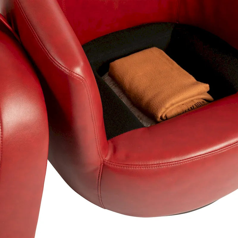 Upholstered Swivel Barrel Armchair with Storage Modern Living Room Side Chair for Bedroom, Office, Reading Spaces- PU