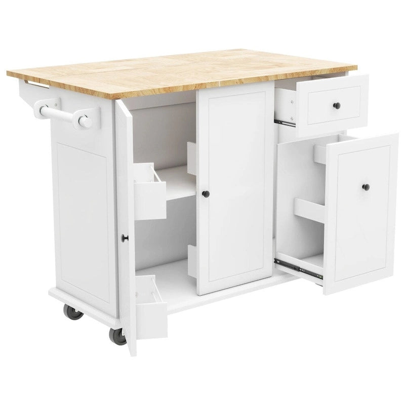 Kitchen Island on Wheels with Drop Leaf and 3 Tier Pull Out Organizer