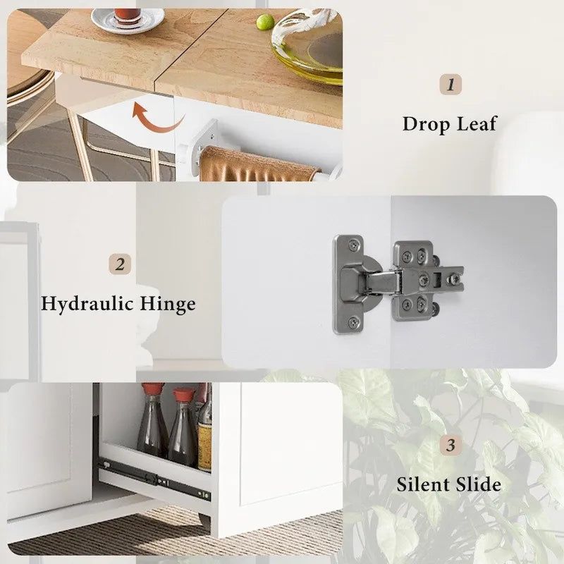 Kitchen Island on Wheels with Drop Leaf and 3 Tier Pull Out Organizer