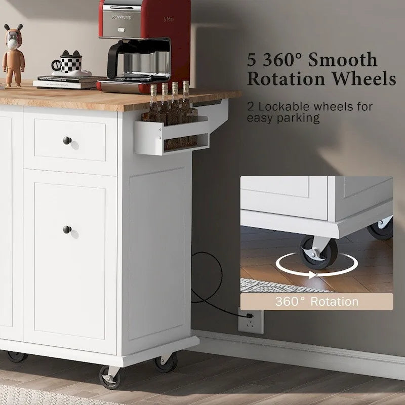Kitchen Island on Wheels with Drop Leaf and 3 Tier Pull Out Organizer