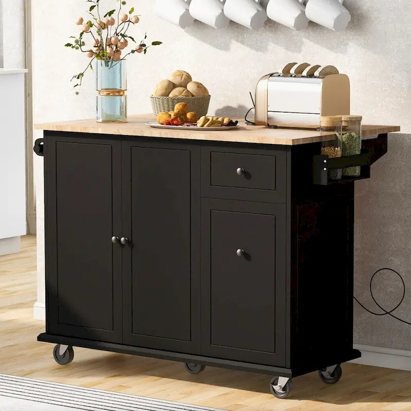 Kitchen Island on Wheels with Drop Leaf and 3 Tier Pull Out Organizer