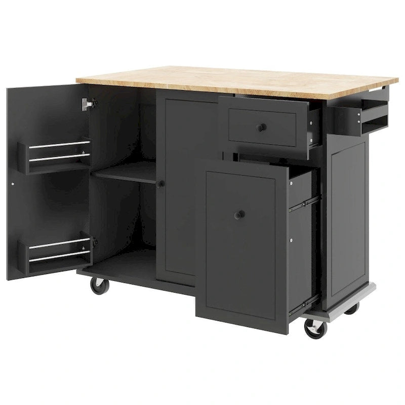 Kitchen Island on Wheels with Drop Leaf and 3 Tier Pull Out Organizer