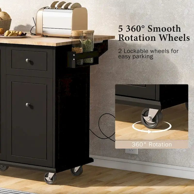 Kitchen Island on Wheels with Drop Leaf and 3 Tier Pull Out Organizer