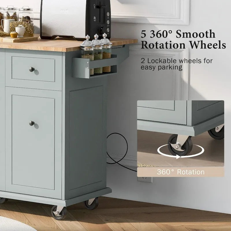 Kitchen Island on Wheels with Drop Leaf and 3 Tier Pull Out Organizer