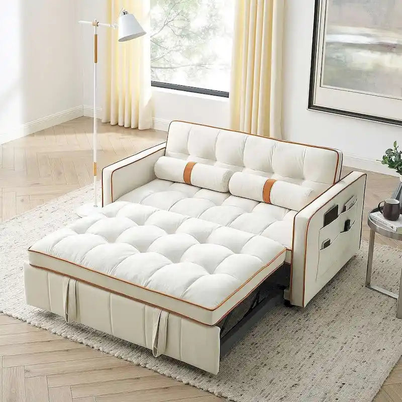 Modern 55.5 Velvet Pull-Out Adjustable Sofa Bed with Side Pockets