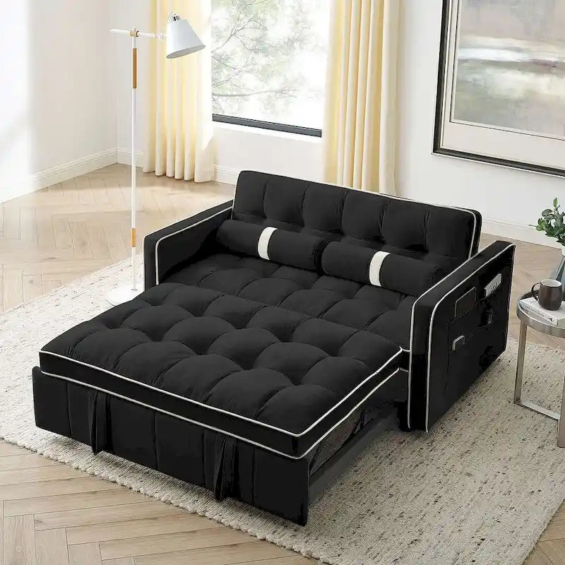 Modern 55.5 Velvet Pull-Out Adjustable Sofa Bed with Side Pockets