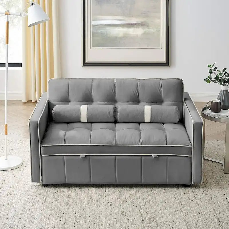 Modern 55.5 Velvet Pull-Out Adjustable Sofa Bed with Side Pockets