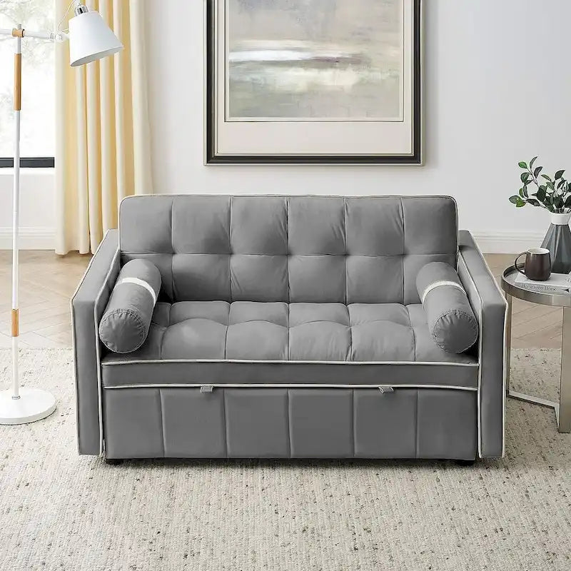 Modern 55.5 Velvet Pull-Out Adjustable Sofa Bed with Side Pockets