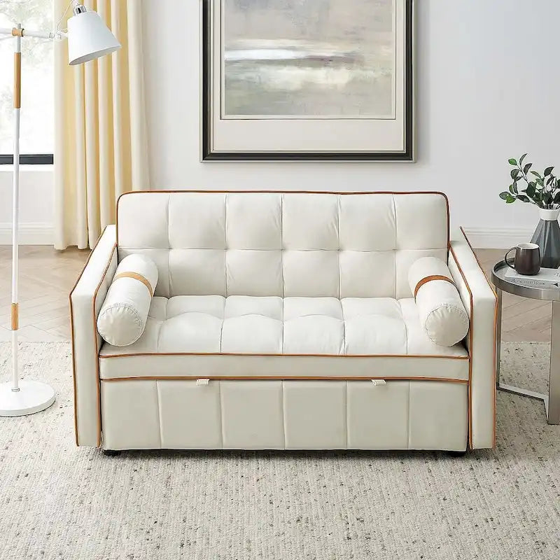 Modern 55.5 Velvet Pull-Out Adjustable Sofa Bed with Side Pockets