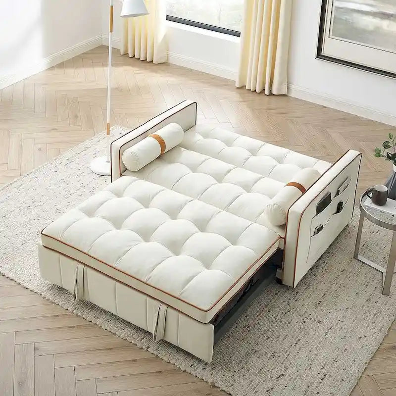 Modern 55.5 Velvet Pull-Out Adjustable Sofa Bed with Side Pockets