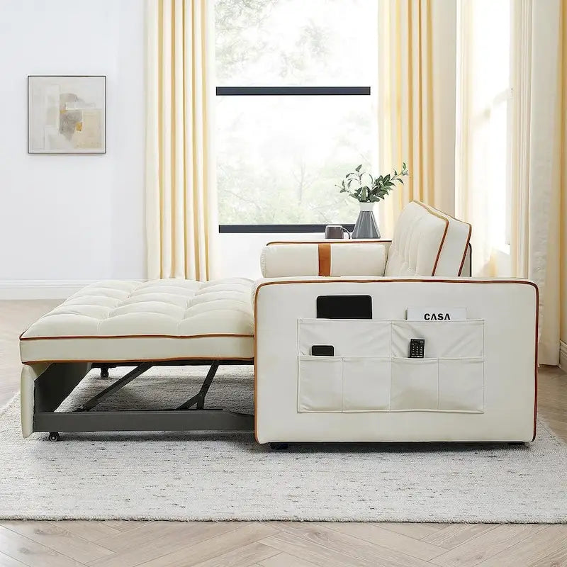 Modern 55.5 Velvet Pull-Out Adjustable Sofa Bed with Side Pockets