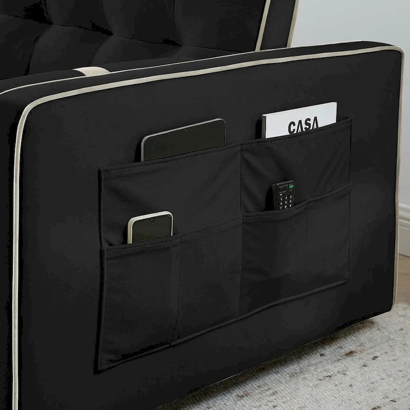 Modern 55.5 Velvet Pull-Out Adjustable Sofa Bed with Side Pockets