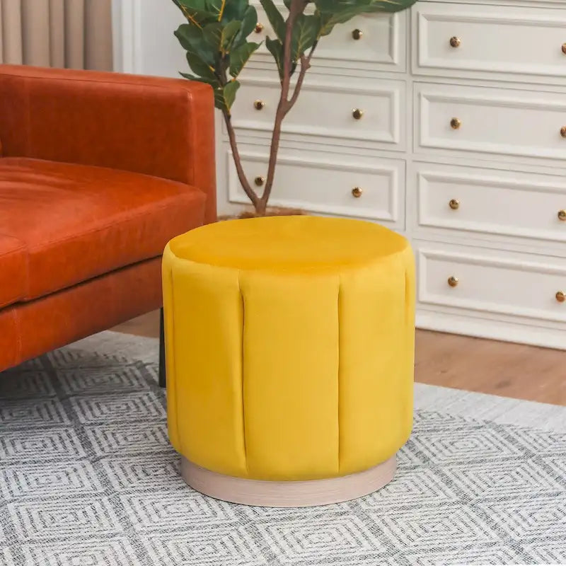 Adeco Round Upholstered Ottoman Flannelette Stool for Living Room