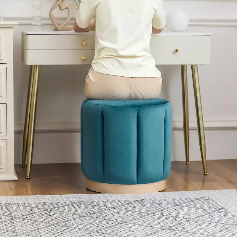 Adeco Round Upholstered Ottoman Flannelette Stool for Living Room