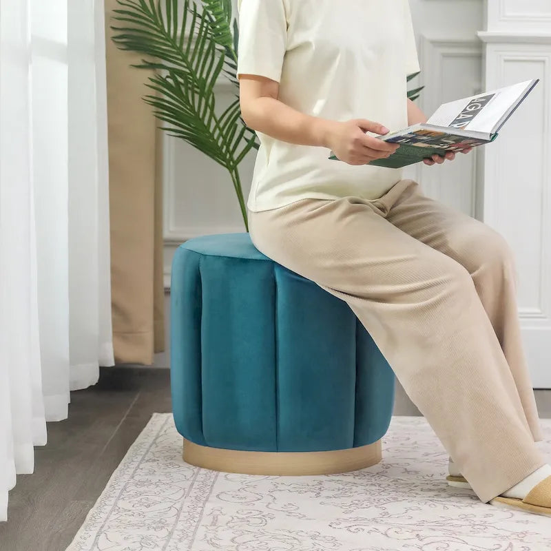 Adeco Round Upholstered Ottoman Flannelette Stool for Living Room