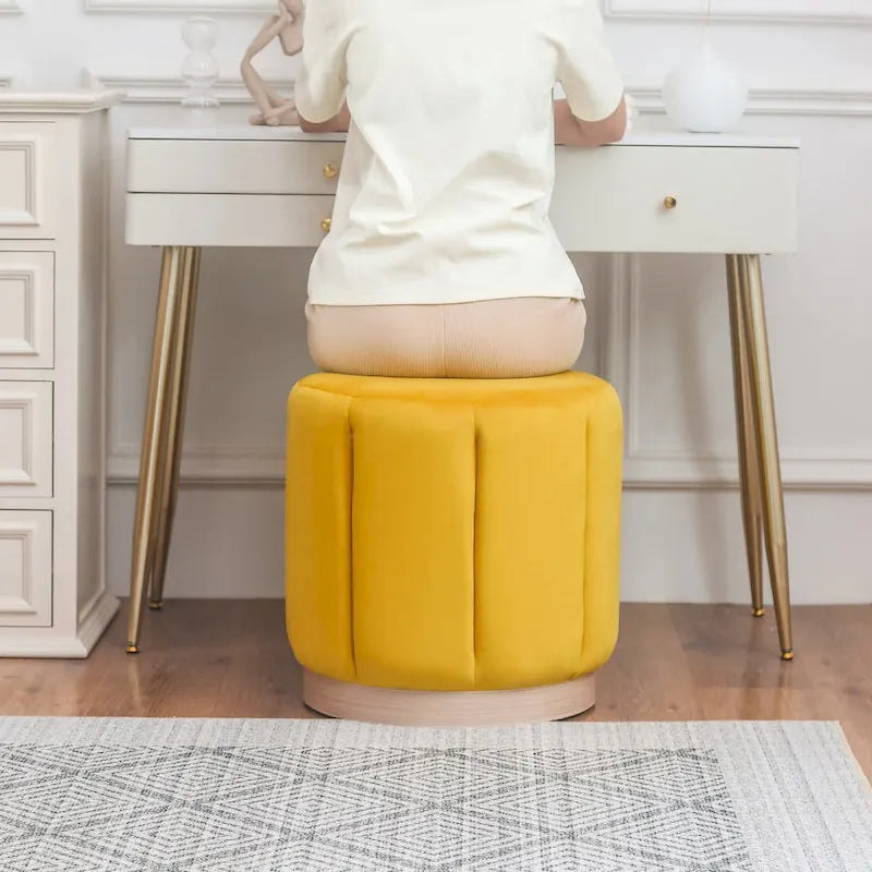 Adeco Round Upholstered Ottoman Flannelette Stool for Living Room