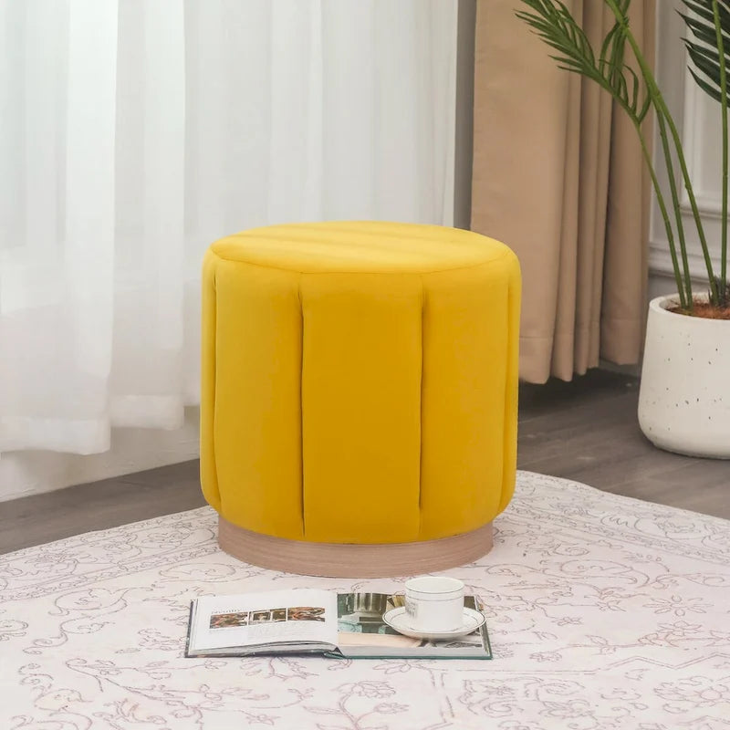 Adeco Round Upholstered Ottoman Flannelette Stool for Living Room