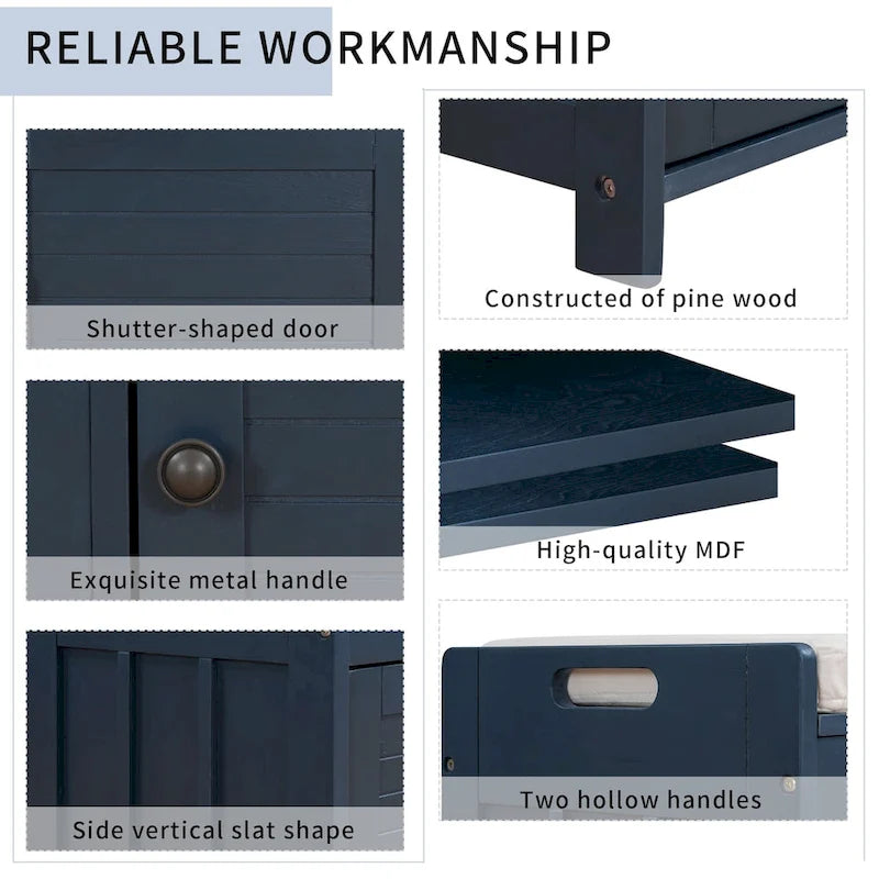 Storage Bench with 3 Shutter-shaped Doors, Shoe Bench with Removable Cushion and Hidden Storage Space