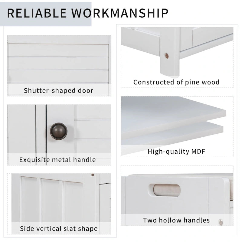 Storage Bench with 3 Shutter-shaped Doors, Shoe Bench with Removable Cushion and Hidden Storage Space