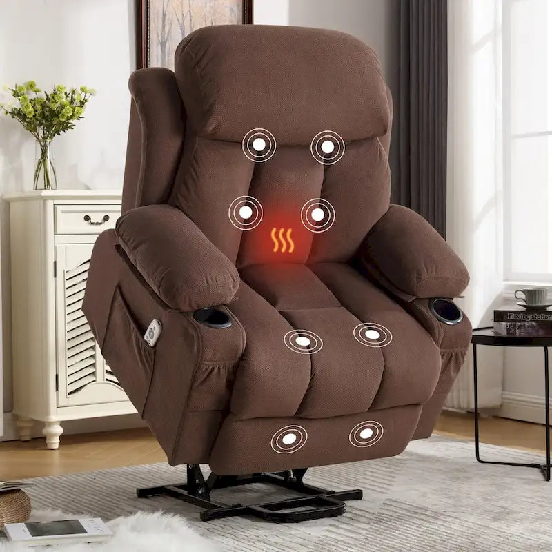 Fabric Electric Power Lift Recliner Chair with Massage and Heat for Elderly with USB Ports,Cup Holders & Side Pocket