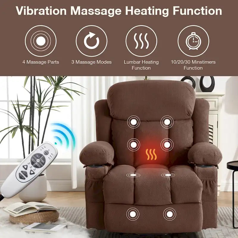 Fabric Electric Power Lift Recliner Chair with Massage and Heat for Elderly with USB Ports,Cup Holders & Side Pocket