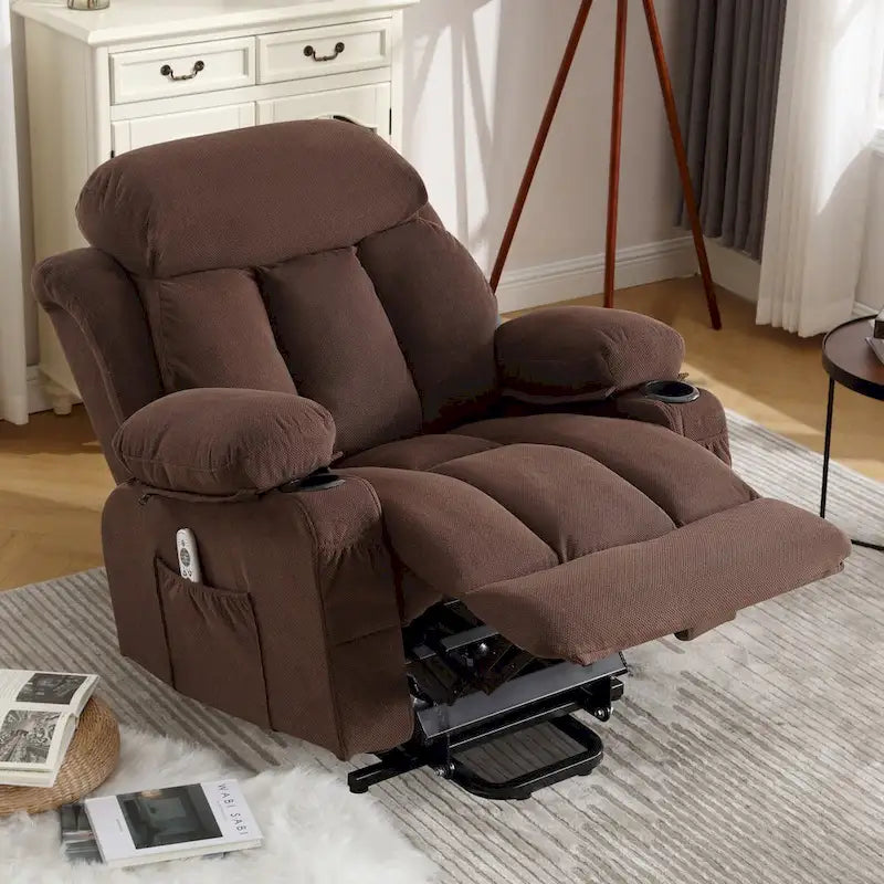 Fabric Electric Power Lift Recliner Chair with Massage and Heat for Elderly with USB Ports,Cup Holders & Side Pocket