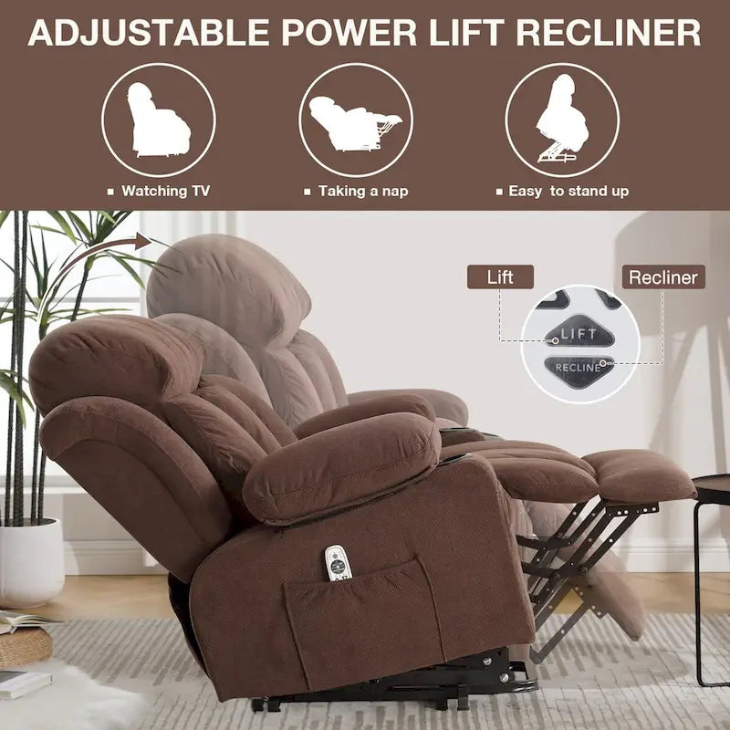 Fabric Electric Power Lift Recliner Chair with Massage and Heat for Elderly with USB Ports,Cup Holders & Side Pocket