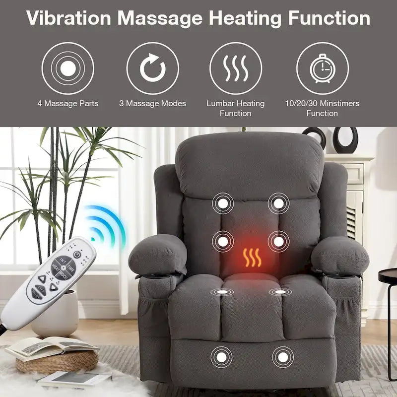 Fabric Electric Power Lift Recliner Chair with Massage and Heat for Elderly with USB Ports,Cup Holders & Side Pocket