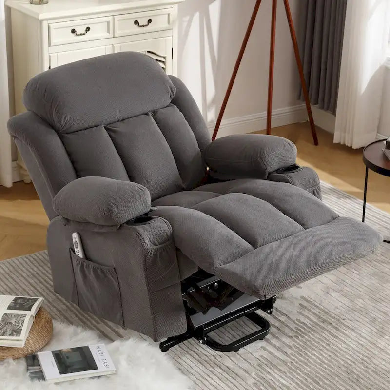 Fabric Electric Power Lift Recliner Chair with Massage and Heat for Elderly with USB Ports,Cup Holders & Side Pocket
