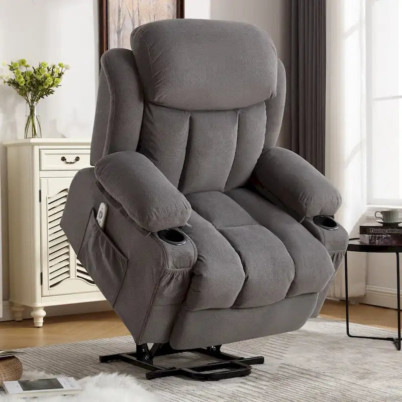 Fabric Electric Power Lift Recliner Chair with Massage and Heat for Elderly with USB Ports,Cup Holders & Side Pocket
