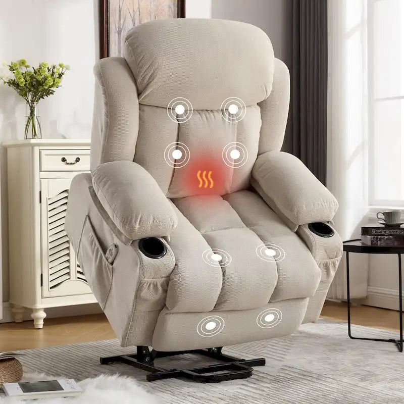 Fabric Electric Power Lift Recliner Chair with Massage and Heat for Elderly with USB Ports,Cup Holders & Side Pocket