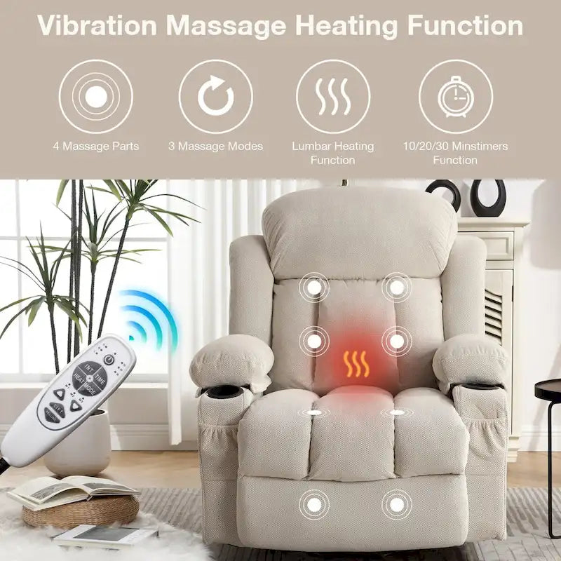Fabric Electric Power Lift Recliner Chair with Massage and Heat for Elderly with USB Ports,Cup Holders & Side Pocket