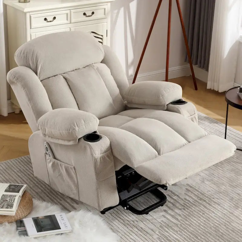 Fabric Electric Power Lift Recliner Chair with Massage and Heat for Elderly with USB Ports,Cup Holders & Side Pocket