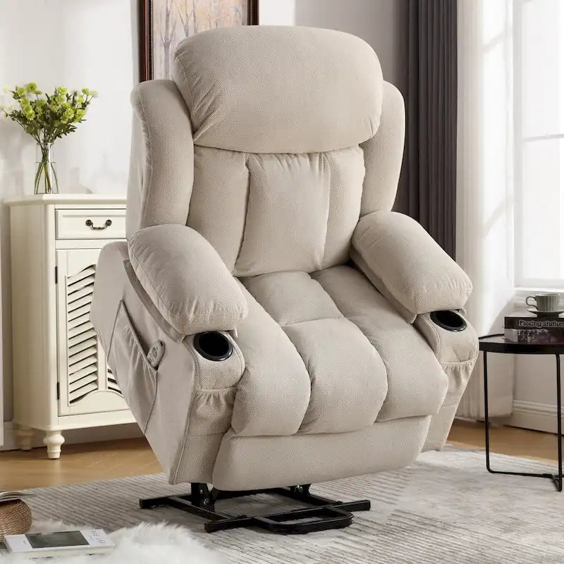 Fabric Electric Power Lift Recliner Chair with Massage and Heat for Elderly with USB Ports,Cup Holders & Side Pocket