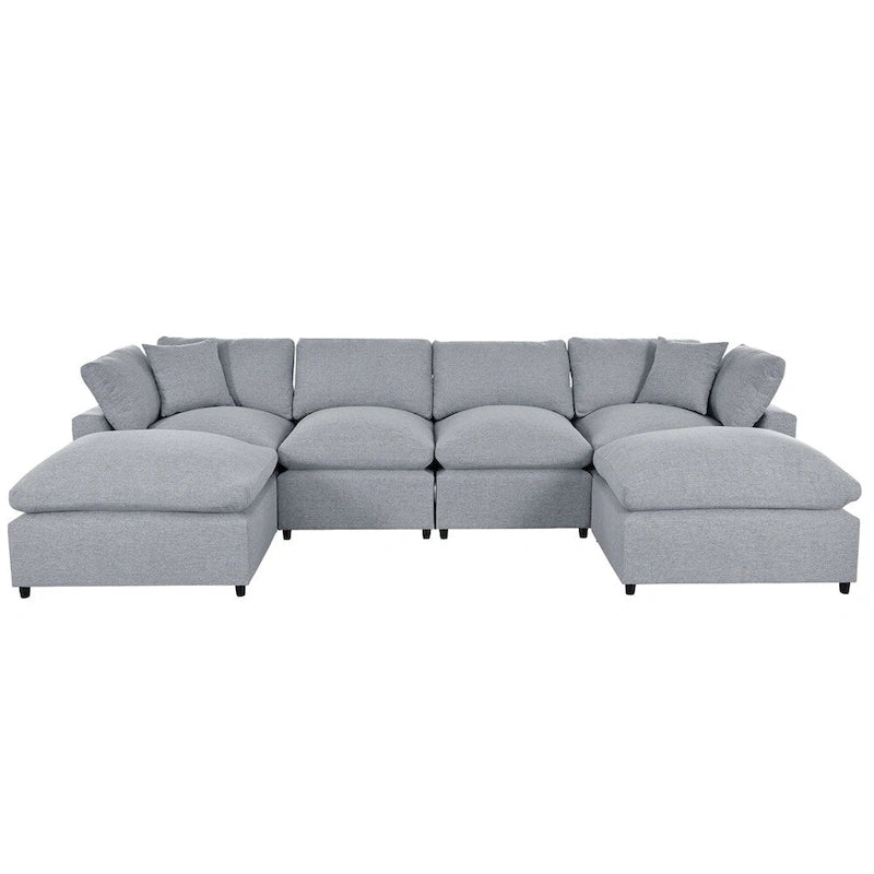 Modern U-Shape Sectional Sofa, 2 Large Chaise with Removable Ottomans