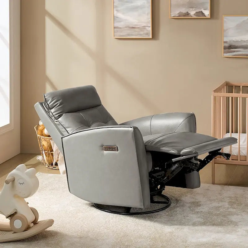 Alberto Mordern Genuine Leather Power Recliner with USB Charging Port by HULALA HOME