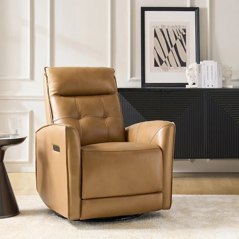 Alberto Mordern Genuine Leather Power Recliner with USB Charging Port by HULALA HOME