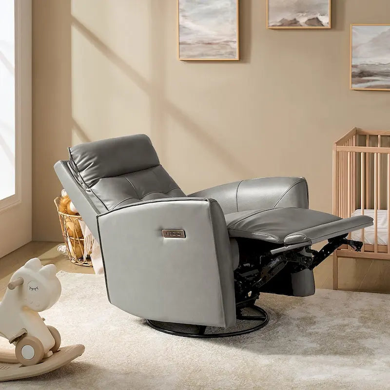 Alberto Mordern Genuine Leather Power Recliner with USB Charging Port by HULALA HOME