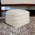 HomeRoots 18 Cream Cotton Tufted Cube Striped Pouf Ottoman