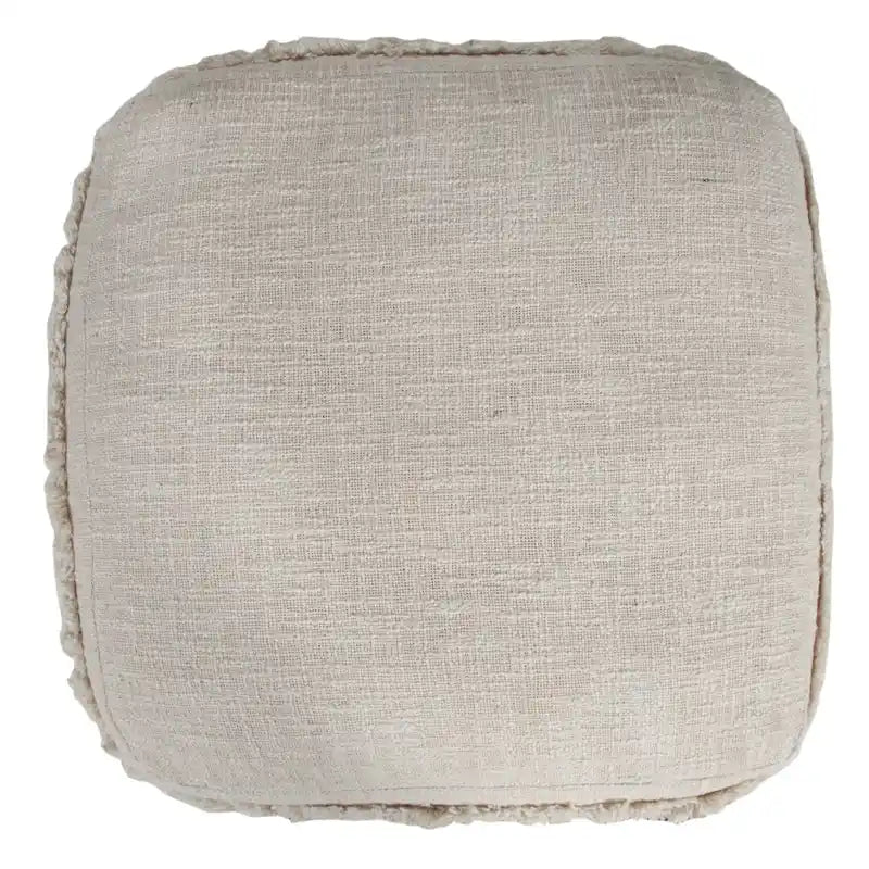 HomeRoots 18 Cream Cotton Tufted Cube Striped Pouf Ottoman