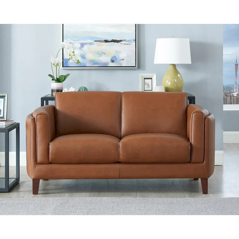 Hydeline Maui Top Grain Leather Loveseat With Feather, Memory Foam and Springs