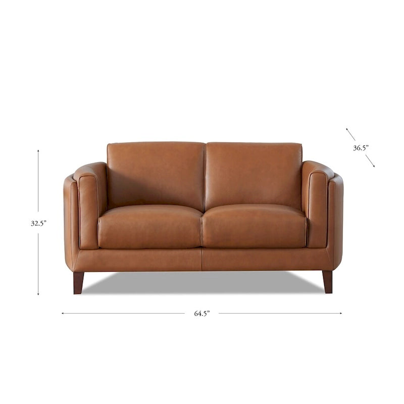 Hydeline Maui Top Grain Leather Loveseat With Feather, Memory Foam and Springs